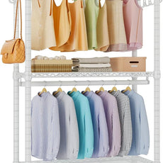 VIPEK R2 Medium Heavy Duty Clothes Rack Rolling Clothing Rack Adjustable Metal Wire Shelving Portable Closets with Double Hanging Rods, Side Hooks, Freestanding Closet Racks Wardrobe, White