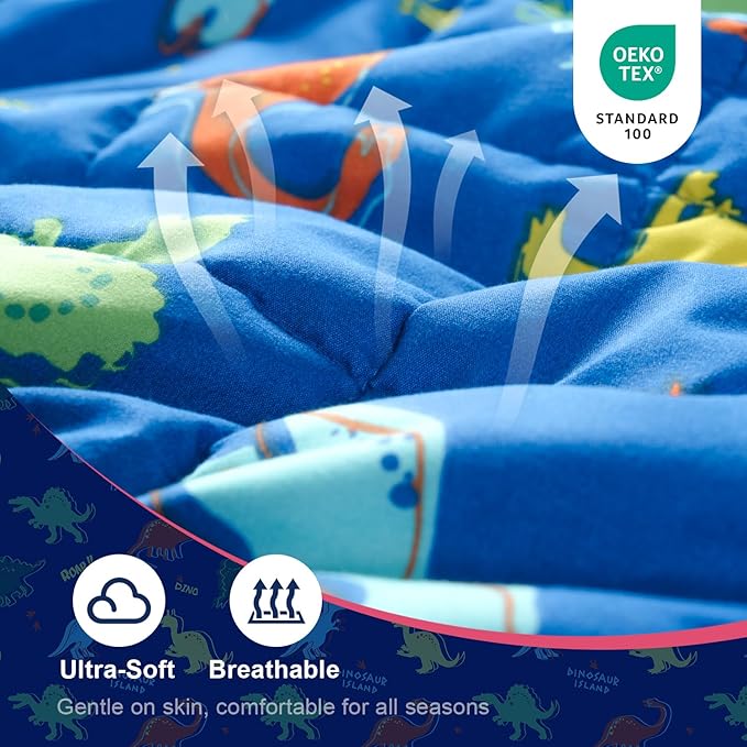 Kivik Weighted Lap Blanket 2 lbs, 20" x 30" Blue Dinosaur Small Weighted Blankets, All-Season Breathable Cute Mini Weighted Lap Pad, Soft Heavy Throw Blanket for Travel, Calming & Sleep, Washable
