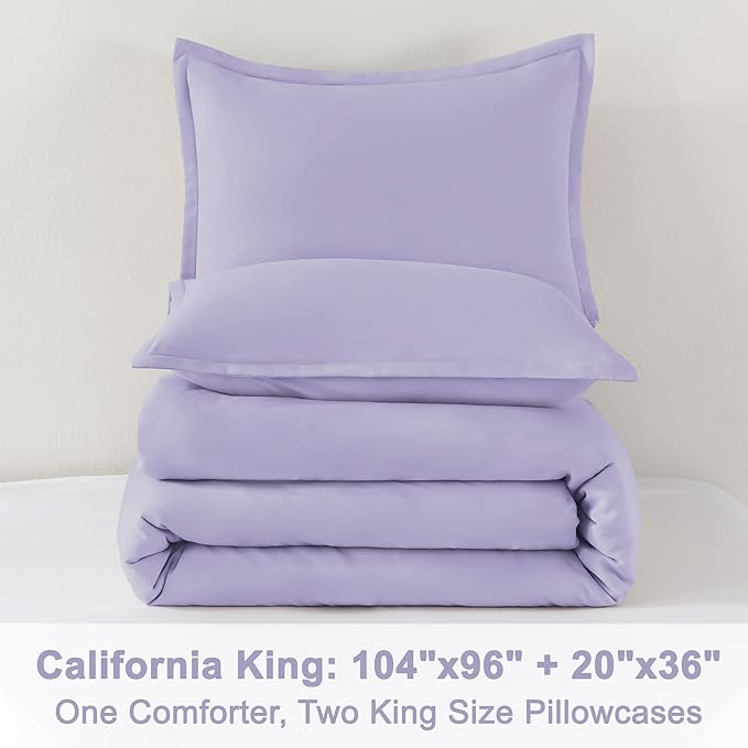 Litanika Comforter Set, Lightweight Solid Bedding Comforter Set, Fluffy Down Alternative Bed Set, Lavender, California King