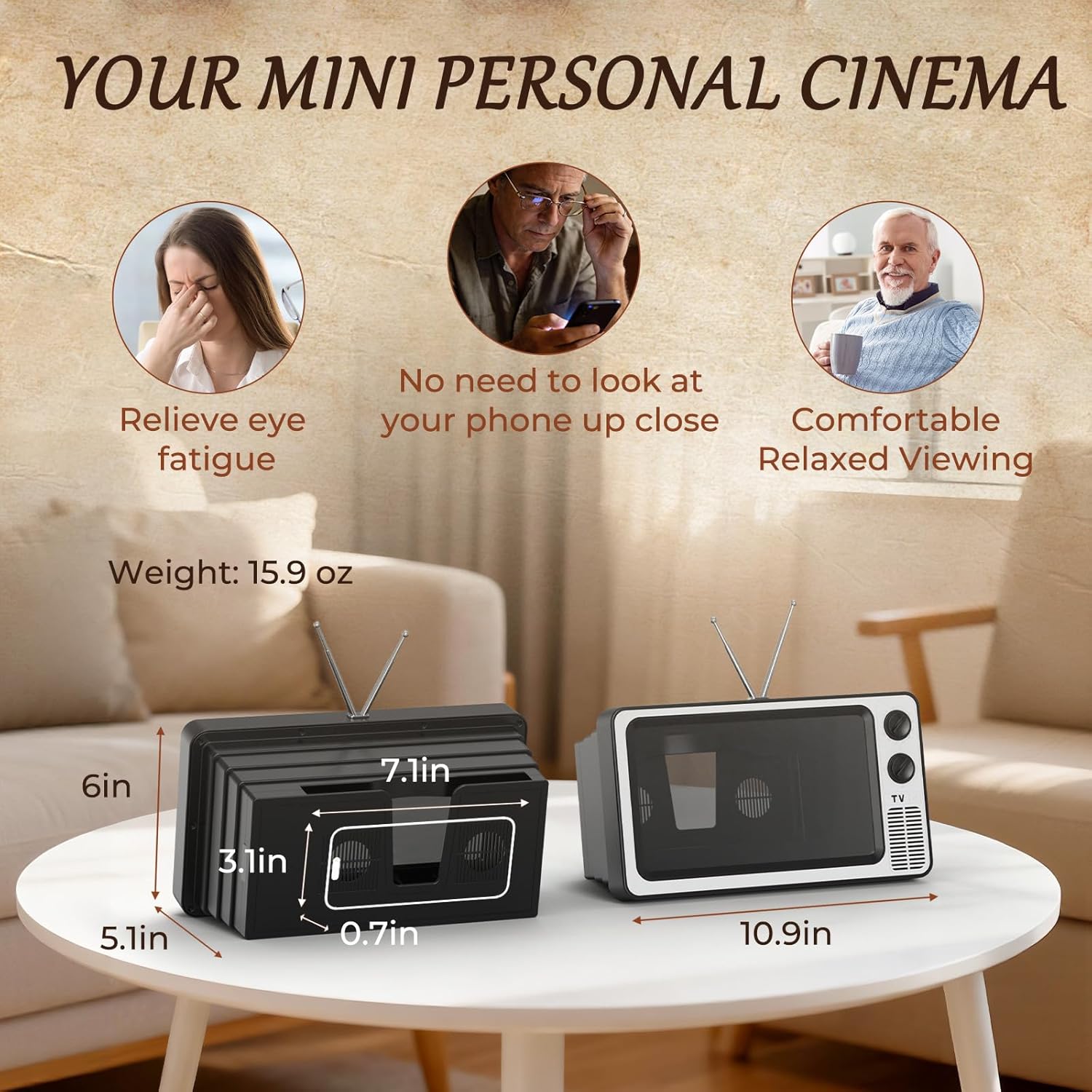 SEANCHEER Retro TV Phone Screen Magnifier – 12” Foldable Mini Cinema