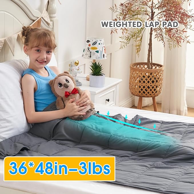 yescool Weighted Blanket 3 Pounds Cooling Weighted Lap Blanket, Grey Small Heavy Blankets, Weighted Throw Blanket Gift for 20-40lbs, 36"x48"