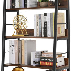 Himimi Bookshelf, Industrial Wood Bookshelves and Bookcases, Ladder Shelf 5 Tier with Metal Frame for Living Room, Bedroom, Kitchen, Home Office, Rustics Brown