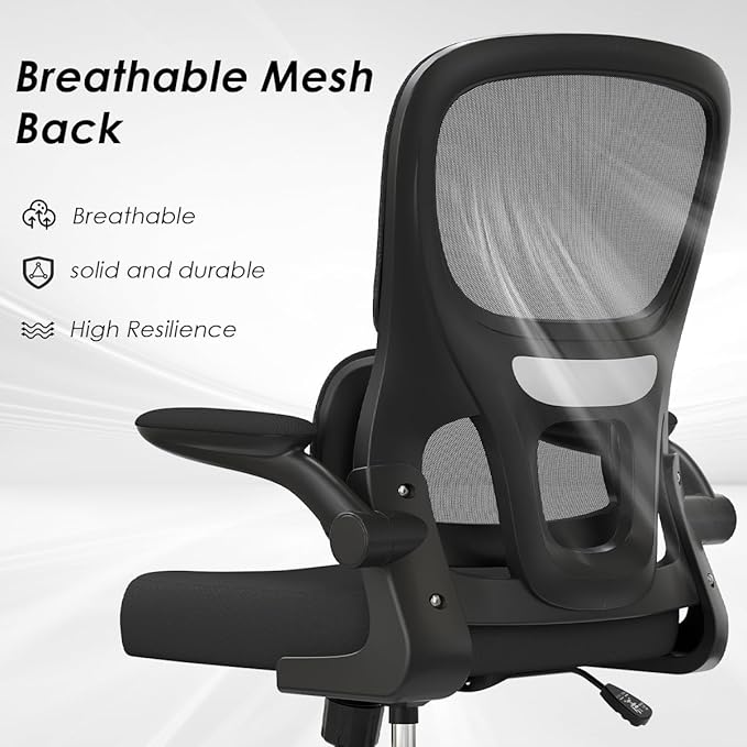 Soohow Office Chair, Mesh Ergonomic Office Chair with Lumbar Support, Comfy Swivel Computer Desk Chair with Flip Armrest Rolling Wheels for Home Study Room Office, Black & Black