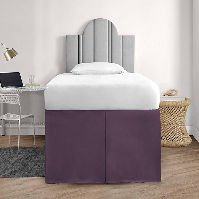 600TC -Dorm Bed Skirt - Split Corner Tailored Dorm Sized Bed Skirt - Dorm Room Essentials - Dorm Bed Skirt 100% Egyptian Cotton - Dorm Décor Bed Skirt Twin XL - 44" Drop (Plum, Solid)