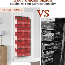 Christmas Over The Door Organizer 5 Tiers, Extra Large Behind Door Storage of 10 Compartments, 80 lbs Weight Capacity Hanging Storage Organizer with Clear Window Kids Toys, Shoes, Diapers, Red