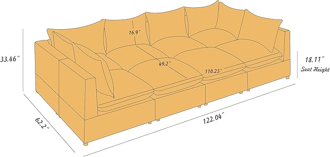 VANOMi Modular Sectional Sofa, 8 Seater Sleeper Sectional Sofa Modular Sectional Couch for Living Room, Sofa Bed-L