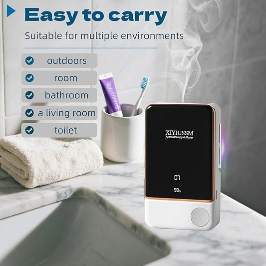 Waterless Essential Oil Diffuser for Home & Office Cordless Battery Operated Aroma Diffuser with 7 Mist Levels, Ultrasonic Air Freshener for Large Rooms Bedroom Bathroom Car Small & Portable