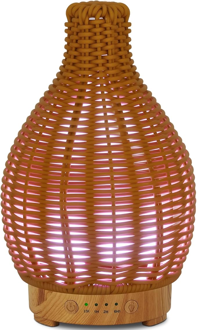 Essential Oil Diffuser Aromatherapy Diffuser-150ml Ultrasonic Fragrance Diffuser Humidifier Whisper Quiet Timer Setting 7 LED Colors Changing Lights for Home Office Decor & Gift (Handwoven)