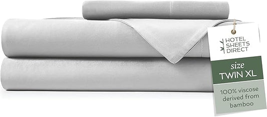 Hotel Sheets Direct 3 Piece Bed Sheet Set Twin XL Size, 100% Viscose Derived from Bamboo Sheets Set with 1 Pillowcase, Cooling & Breathable Luxury Bedding, Moisture-Wicking & Silky Soft Texture, Gray