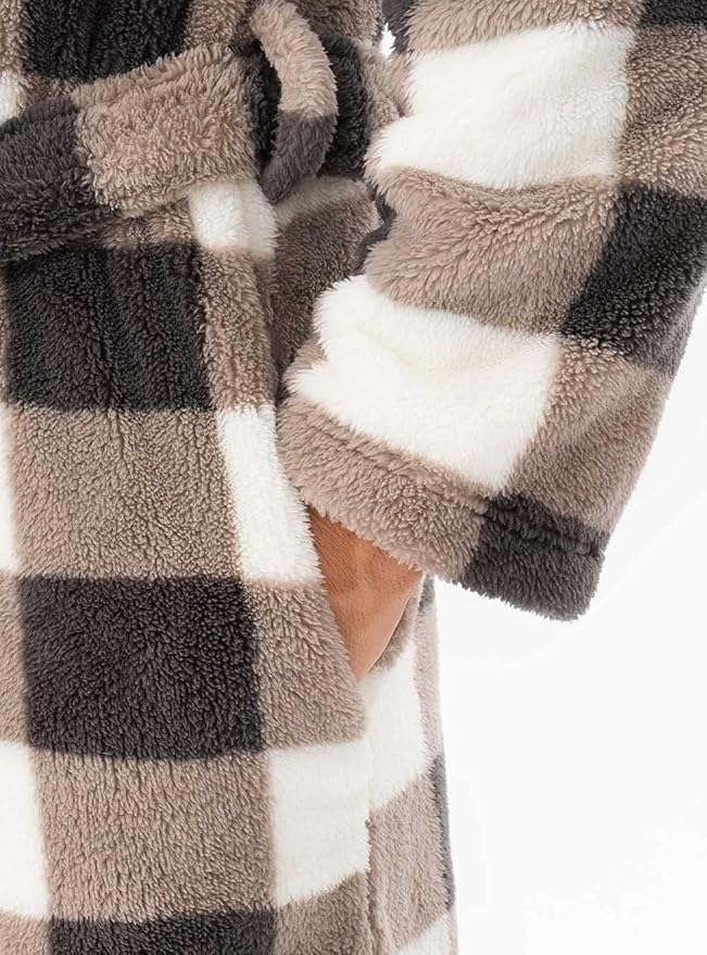 DAVID ARCHY Men's Hooded Robe Soft Coral Fleece Microfiber Bathrobe