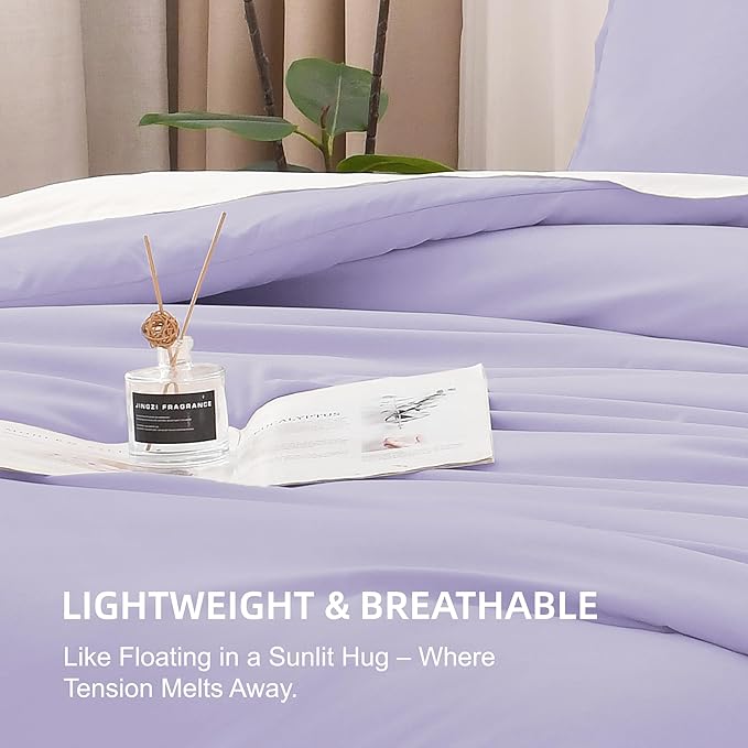 Litanika Comforter Set, Lightweight Solid Bedding Comforter Set, Fluffy Down Alternative Bed Set, Lavender, Full