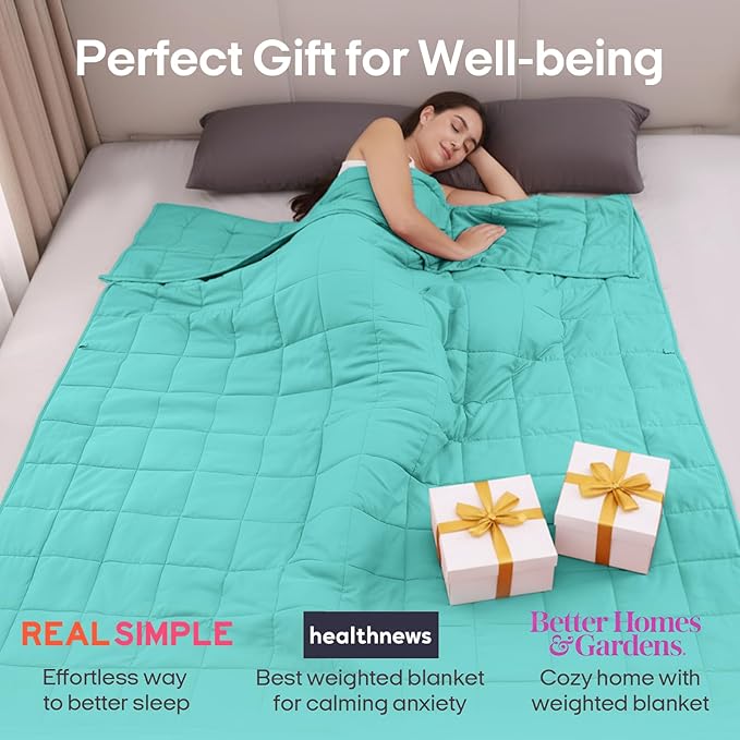 ZonLi Weighted Blanket for Adults(48"x72",12lbs, Dark Green) Twin Size High Breathability Cooling Heavy Blanket, Soft Material with Premium Glass Beads,All-Season.