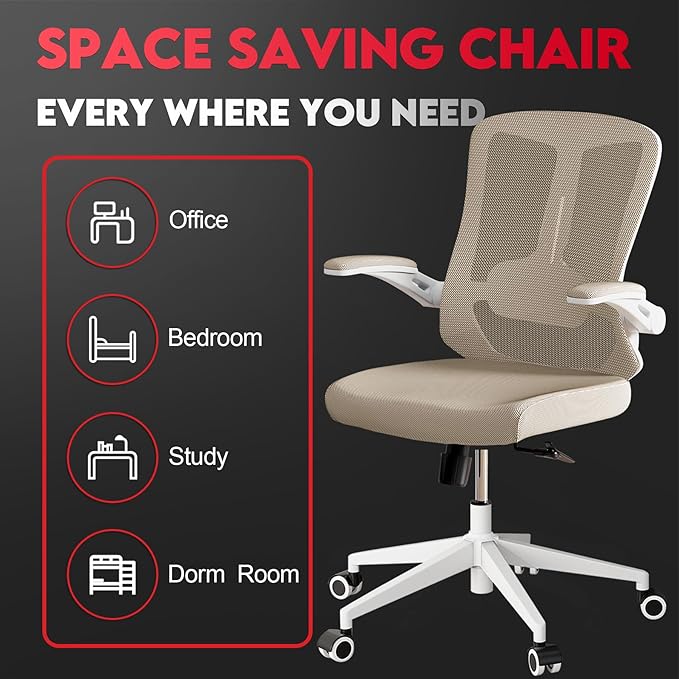 Ergonomic Office Chair - 400LB Comfy Desk Chairs with Lumbar Back Support, Mesh Computer Chairs with Wheels and Arms for Home Office, Study (669khaki-Without Headrest)