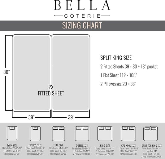 Bella Coterie Luxury Bamboo Viscose Split King Size Sheet Set | 2 Fitted Sheets for Sleep Number & Adjustable Beds | 100% Organically Grown | Cooling & Ultra Soft | 18” Deep Pocket [Dusty Rose]