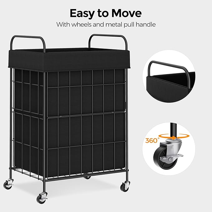 Laundry Hamper with Wheels, 90L Laundry Basket with Handle, Laundry Sorter with Removable Liner Bag