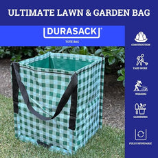 DURASACK Heavy Duty Storage Tote Bag 22-Gallon Rugged Woven Polypropylene Moving Bag, Reusable Self-Standing Design, Holds up to 500 Pounds, Pack of 4, Gingham Green