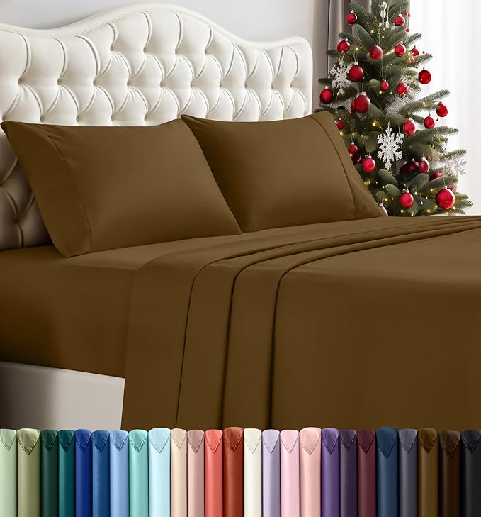 Utopia Bedding King Sheet Set – 4 Piece Bed Sheets for King Size Bed, Soft and Breathable Microfiber, Includes 1 Fitted Sheet, 1 Flat Sheet and 2 Pillowcases (Mocha)