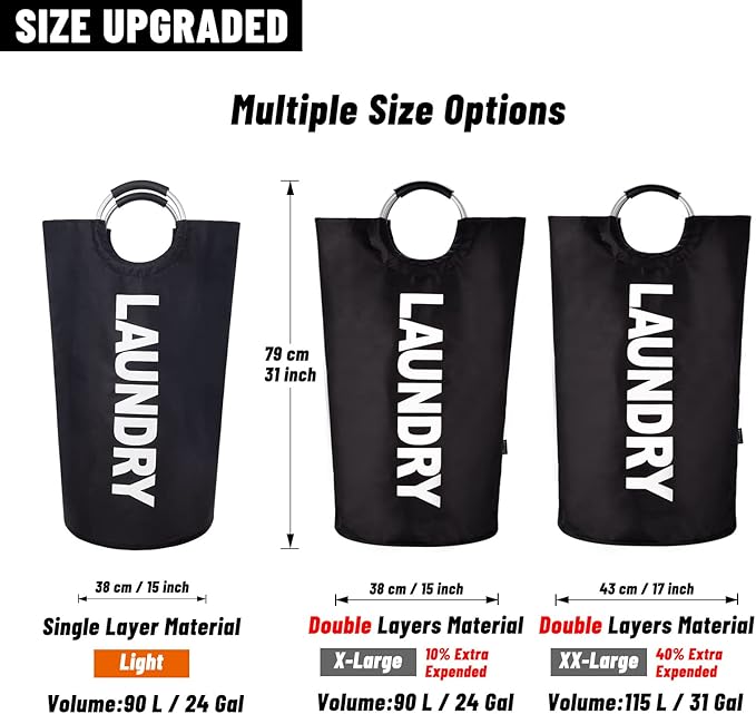 Caroeas 90L Laundry Basket (13 Colors), Waterproof Laundry Hamper, Laundry Bag with Padded Handles, Clothes Hamper Stands Up Well, Collapsible Laundry Basket Easy Storage