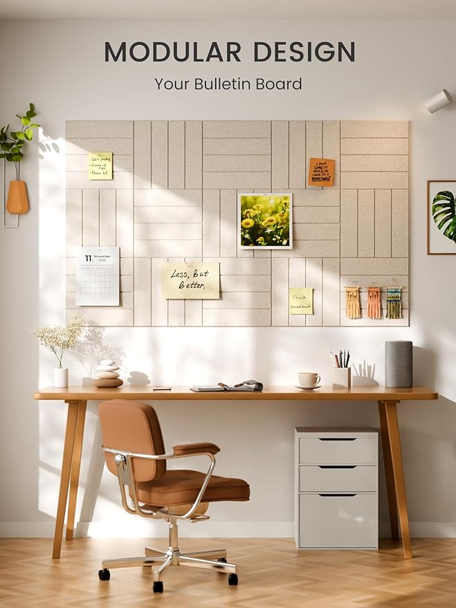 Bumusty Large Cork Board Alternative-47 x35 Felt Bulletin Board Tiles, with 30 Pushpins, 70 Adhesive Tabs, 12-Pack Slat Wall Paneling, Cork Boards for Office Push Pin Board Felt Board-Oatmeal
