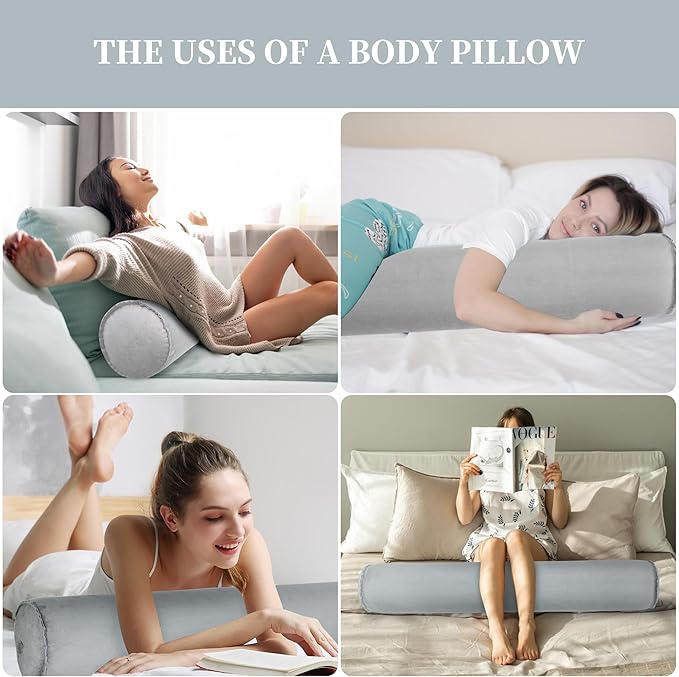 ONTYZZ Inflatable Short Body Pillow, Short Pillow for Bed, Oval Bolster Pillow for Good Sleeping and Back/Neck Support, 1pcs Grey