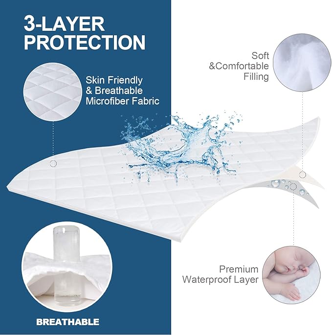 Waterproof Sofa Bed Mattress Protector Pad, Absorbent Queen Sleeper Sofa Mattress Topper Cover Quilted, Fitted Mattress Protector, 60" x72", White