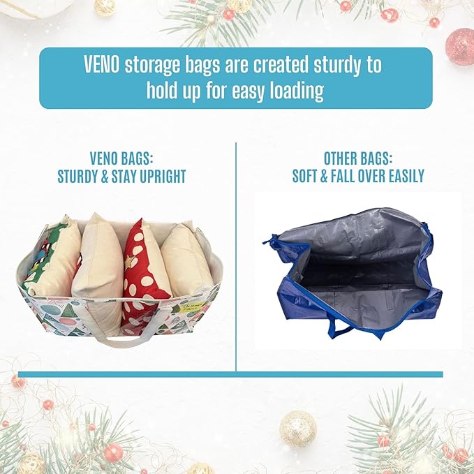 VENO 6 Pack Moving Bags, Large Christmas Storage Bins with lids, Packing Supplies for College, Alternative to Moving Boxes, Foldable, Heavy-Duty Tote, Christmas Pattern (Pastel Forest, 6 Pack)