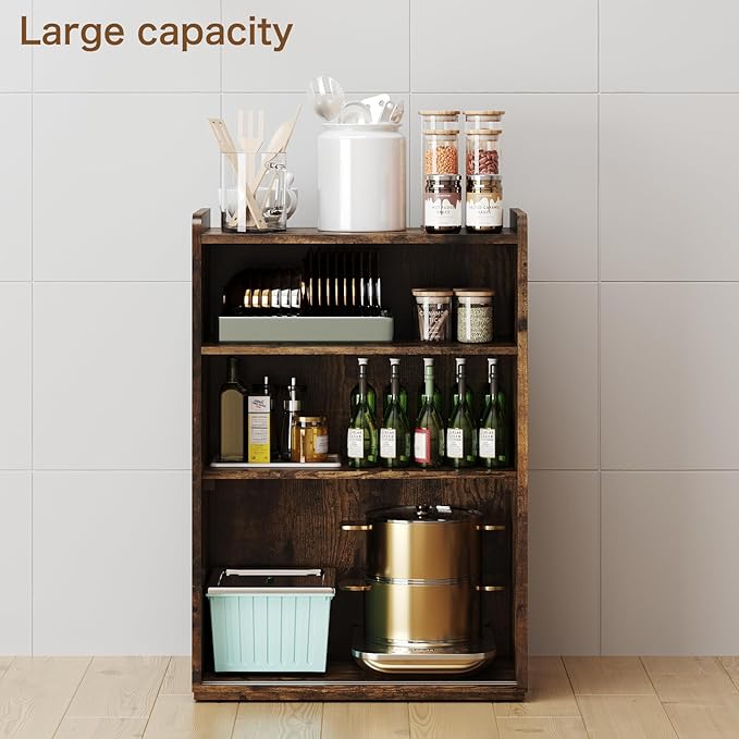 Adjustable Storage Cabinet with Sliding Doors, Multi-Functional Organizer with 2-Tier Shelves, Height-Adjustable Design, Compact Cabinet for Bedroom, Living Room, or Office (Retro Brown)