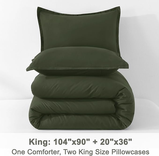 Litanika Comforter Set, Lightweight Solid Bedding Comforter Set, Fluffy Down Alternative Bed Set, Dark Olive Green, King