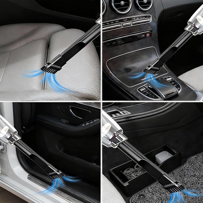 Car Mounted Vacuum Cleaner - 7000PA High-Power Suction, Dry & Wet Dual-Purpose, Portable Mini Handheld Vacuum with LED Light & Attachments, Ideal for Car Interior, Pet Hair, Dust & Debris (Blue)