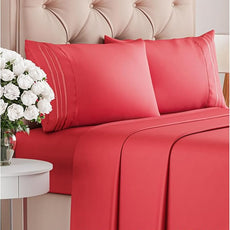 Cal King Size 4 Piece Sheet Set - Comfy Breathable & Cooling Bed Sheets Set - Hotel Luxury Bedding for Women, Men, Kids, Teens, Boys & Girls - Deep Pockets, Ultra-Soft, Wrinkle Free - Oeko-Tex - Red