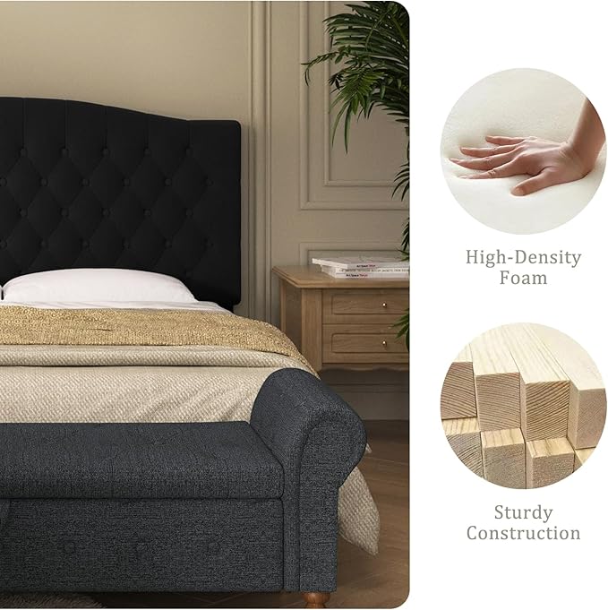 Velvet Upholstered Headboard Queen/Full Size Latest Model Wall Mount, Bed Frame Mount, Featuring High-Density Sponge Padding, Luxury Texture Easy Assembly Comfort and Style-Black