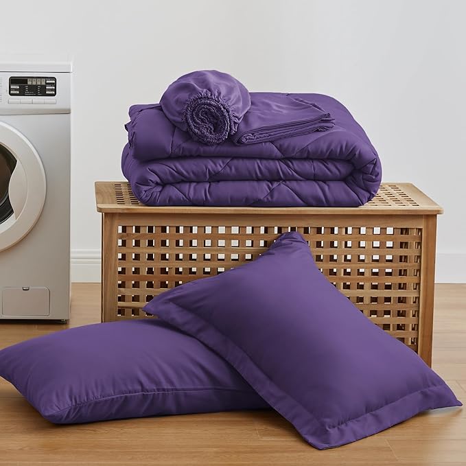 Love's cabin Twin XL Comforter Set Purple, 5 Pieces Twin XL Bed in a Bag, All Season Bedding Sets with 1 Comforter, 1 Flat Sheet, 1 Fitted Sheet, 1 Pillowcase and 1 Pillow Sham