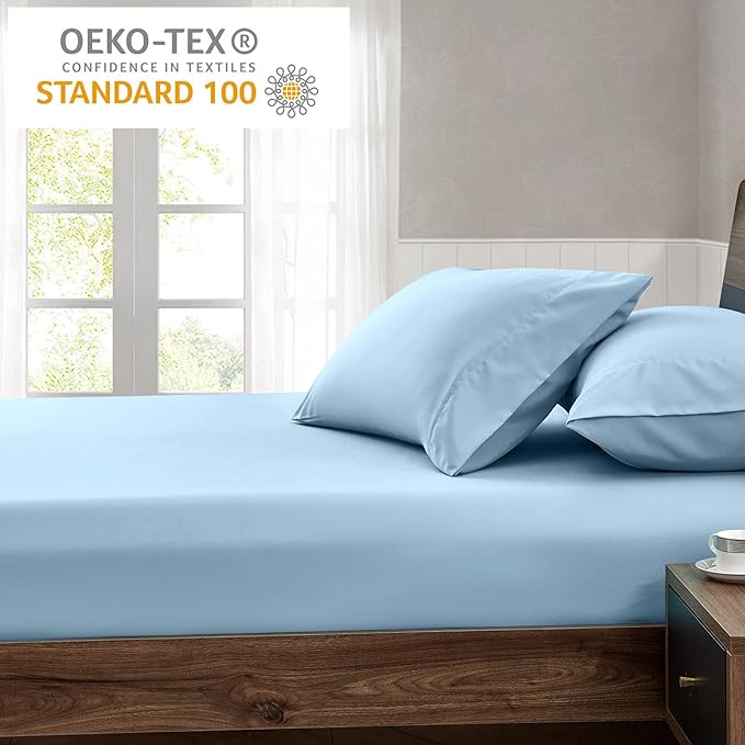 FreshCulture Queen Fitted Sheet Only - Hotel Quality Ultra Soft & Breathable Brushed Microfiber Fitted Sheet with 21 Inch Deep Pockets - Fits Queen Size Bed (Light Blue)
