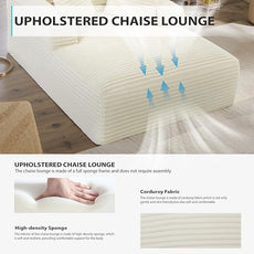 50 Inch Chaise Lounge Chair Indoor, Oversized Corduroy Upholstered Boneless Sofa Bed, Deep Seat Sleeper Couch Reading Chairs, Cloud Sofas Couches for Living Room, No Assembly Required (Beige)