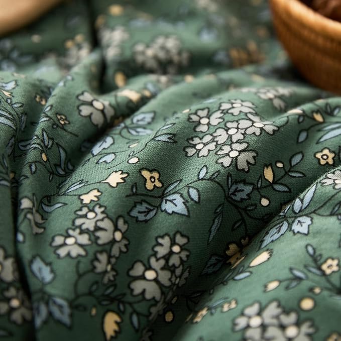 HighBuy Jersey Knit Duvet Cover Twin Green Floral Bedding Set 100% T-Shirt Cotton Comfy Bedding Sets Super Soft Garden Chic Knit Comforter Cover Twin Size