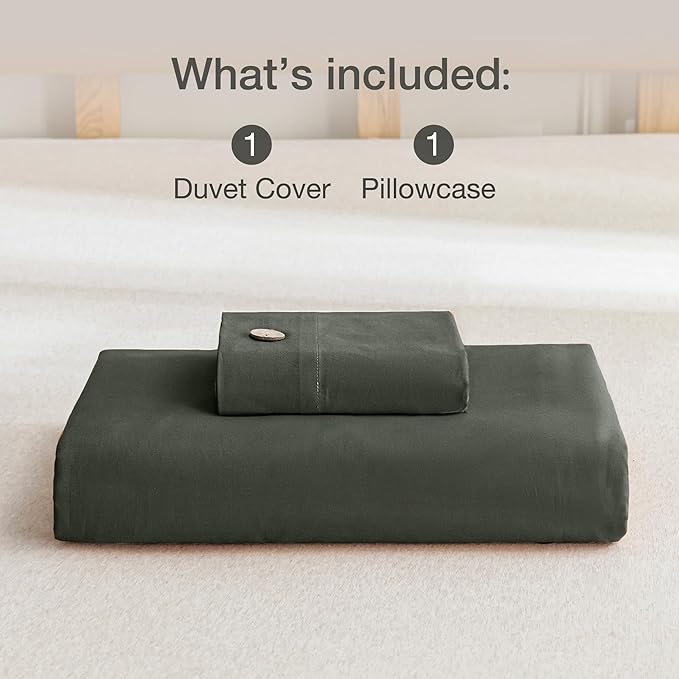JELLYMONI Cotton Duvet Cover Twin Size - Gray Comforter Cover with Button 100% Washed Cotton 2PCS Breathable Soft Solid Bedding Set Duvet Cover 68×90in & 1 Pillowcase (NO Comforter)