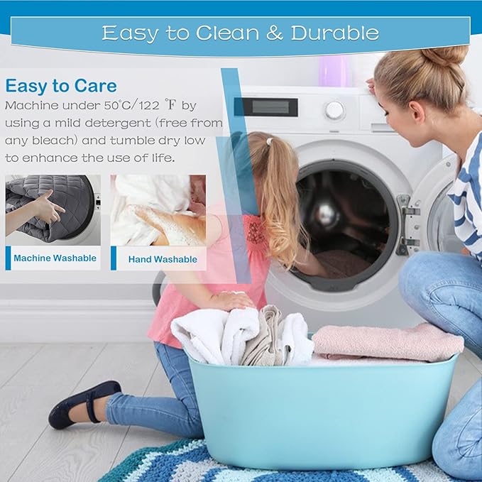 GRT Queen Size Grey Quilted Fitted Mattress Pad, 100% Waterproof Breathable Mattress Protector, Noiseless Hollow Cotton Mattress Topper, Fitted 8"-26" Deep, Dust Proof