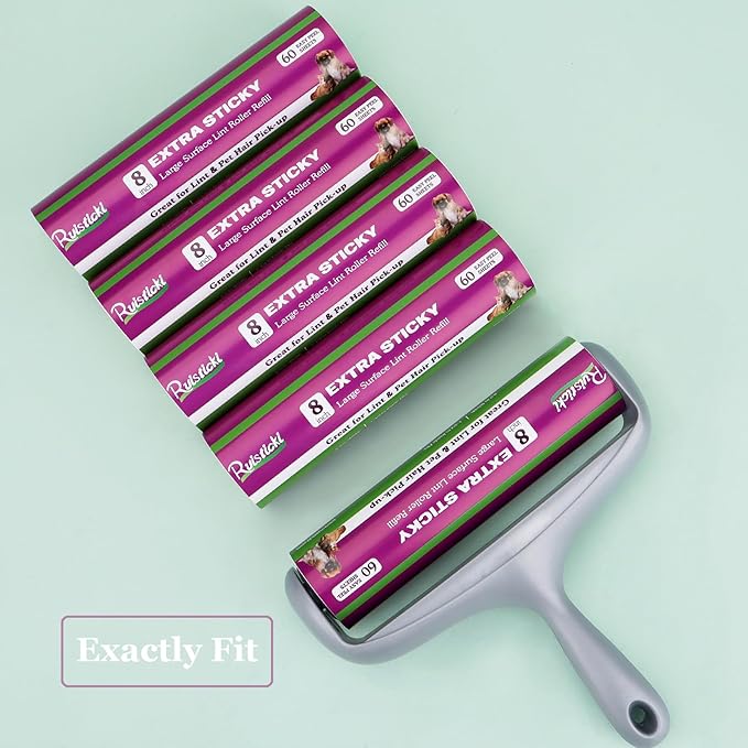 8 inch Lint Roller Refill for Scotch-Brite Pet Extra Sticky Large Surface Roller 50% Stickier Lint Roller Refill, Works Great On Pet Hair, 4 Refills, 60 Sheets per Refill, 240 Sheets Total