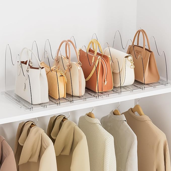 Bag & Purse Organizer for Closet, 2 Pack Adjustable Clear Handbag Storage Holder, Acrylic Shelf Dividers for Closet Organizers and Storage - Keep Carteras & Pocketbook Upright