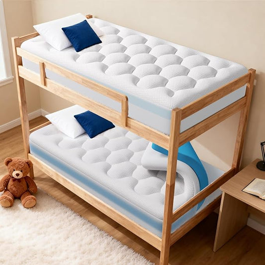 OhGeni Cooling 4 Inch Twin Size Dual Layer Mattress Topper 2 Pack, 2 Inch Gel Memory Foam, 2 Inch Soft Pillow Top Pad, Washable Bedroom Cover for Kids Mattresses, Sleep Comfort and Back Pain Relief
