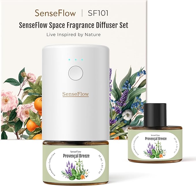 SF101 Pro Waterless Plug-In Air Freshener, 100% Plant-Based Ultrasonic Diffuser, Adjustable 120-Day Scent Air Mist, Covers 100㎡ for Home, Hotel-Provençal Breeze