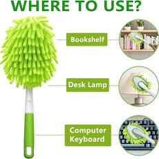 Microfiber Duster for Cleaning, Hand Washable Dusters with 4 pcs Replaceable Microfiber Head,Wet and Dry Use, Detachable Cleaning Supplies for Office, Car, Window, Furniture, Wall