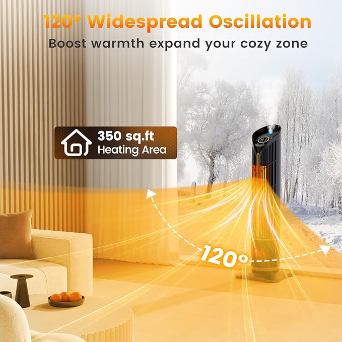 Auertech Space Heater with Humidifier & LED Light, 3 in 1 Portable Electric Heater with 3D Flame, Oscillating Room Heaters with Eco Mode, 28.5" Tower Heaters for Indoor Use Large Room, Office, Bedroom