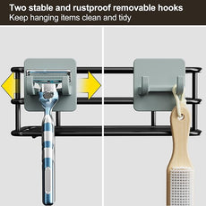 Orimade Adjustable Anti-slip Shower Caddy over Head, Rustproof Bathroom Hanging Shower Organizer with 2 Hooks for Razor, No Drilling Shower Shelves Storage Rack 2 Tier, Black