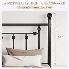 SHA CERLIN 14'' Queen Size Metal Platform Bed Frame/Victorian Headboard and Footboard/Steel Slats Mattress Foundation for Storage/No Box Spring Needed/Noise Free/Black