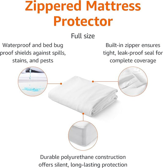 Amazon Basics Zippered Mattress Encasement - Waterproof & Bed Bug Proof, Full