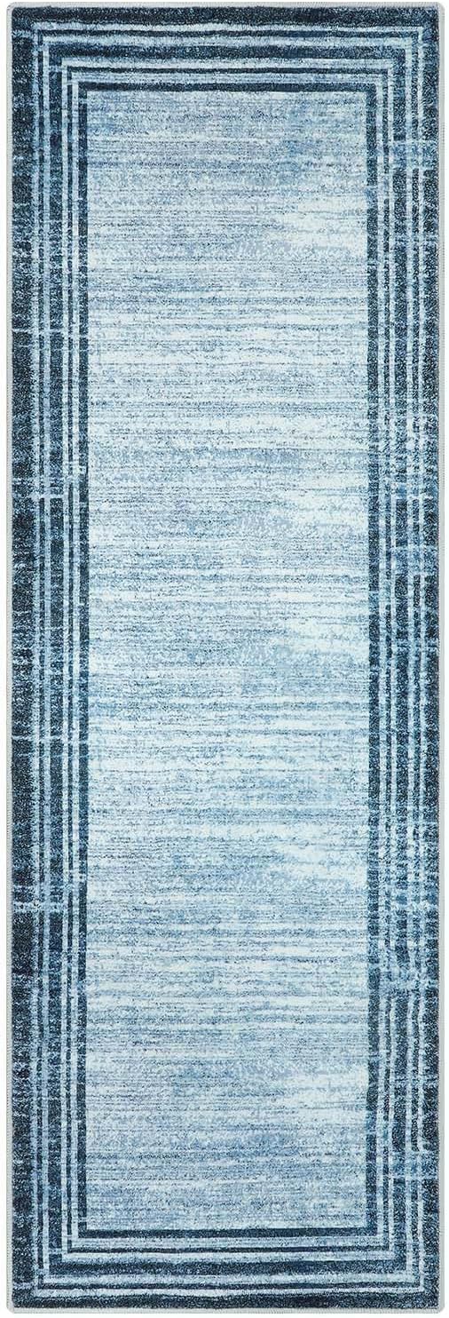 Lahome Modern Abstract Runner Rug, Washable Blue 2x6 Runners for Hallways Non Slip Bathroom Rug Runners, Low-Pile Soft Kitchen Runner Rubber Backed Carpet Runner for Bedroom Entryway
