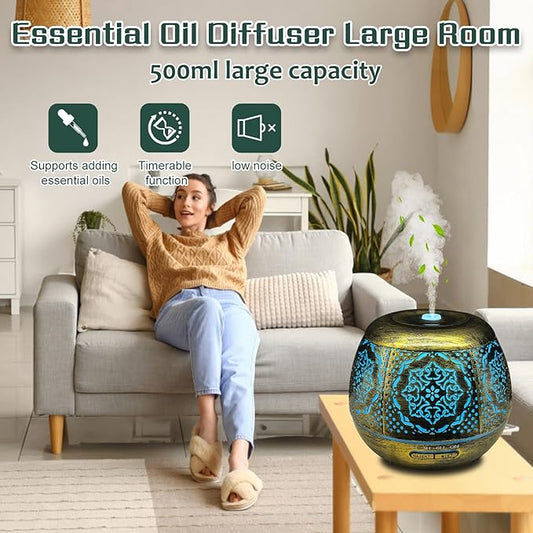 Essential Oil Diffuser for Home 500ML, Aromatherapy Diffusers for Essential Oils Large Room with Cool Mist Humidifiers for Bedroom 7 Colors Changed & 3 Mist Mode Automatic Shut-Off
