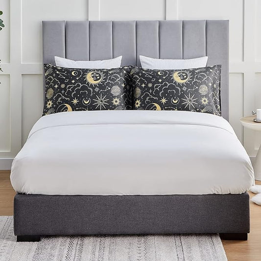 EXQ Home Satin Pillowcase for Hair and Skin King - Black Printed Silk Pillowcase 2 Pack 20x40 inches - Satin Pillow Cases Set of 2 with Envelope Closure, Gifts for Women Men