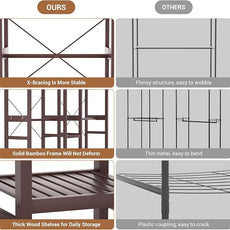 Homykic Bamboo Closet System Clothes Rack, Large Freestanding Garment Rack Clothing Rack for Hanging Clothes with 7 Storage Shelves and 5 Rods, Open Wardrobe Organizer with 4 Hooks, Espresso